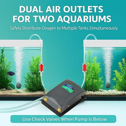 Sobo SB-648 Dual Outlet Silent Aquarium Qxygen Pump with Free 3 Meter Air Tube, 2 Air Stone and 2 Check Valve | Power : 5W | Output : 2 * 4L/min | Pressure : 2 * 0.02mpa