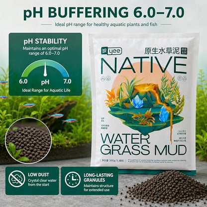 YEE 3L Native Water Grass Aquarium Soil for Planted Aquarium | Nutrient Rich Aqua Soil Substrate for Fish Tanks | pH Buffering 6.0–7.0 | Low Dust Long-Lasting Granules