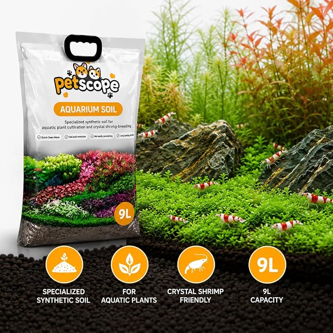 Petzlifeworld Petscope 9L Soil for Planted Aquariums & Crystal Shrimp Tanks | Specialized Synthetic Aquatic Plant Substrate | Quick Clean Water | Long Lasting Fertility | Durable Granule Structure