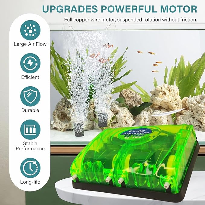 petzlifeworld BL-710A | 8W | 4 * 5L/Min | 4-Way Aquarium Air Pump with Airtube & Airstone | Ultra Quiet Fish Tank Air Pump Powerful Oxygen Aerator Pump