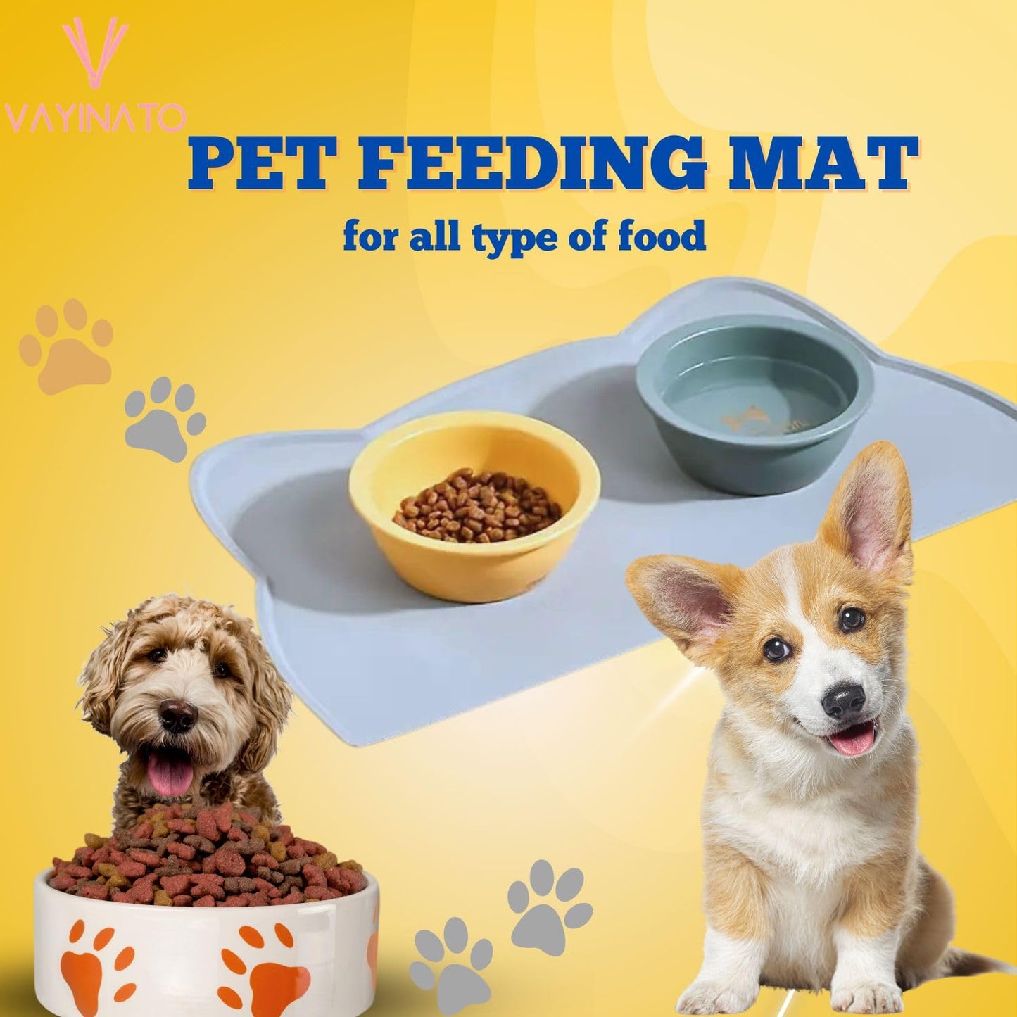 Petzlifeworld Cat Head-Shaped Grey Pet Feeding Mat with Raised Edges (44 * 24 cm) for Cats & Dogs