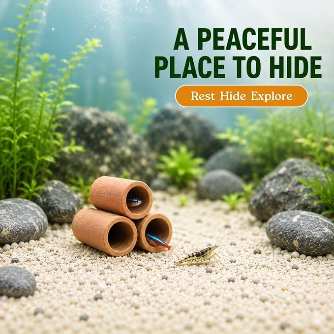 Petzlifeworld  3-Hole Natural Clay Aquarium Hideout | Terracotta Tube Cave Shelter for Small Fish & Shrimp | Fish Tank Ornament for Hiding, Resting & Aquascaping