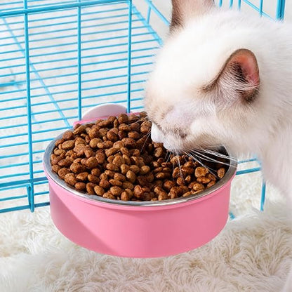 Petzlifeworld 2-in-1 Hanging Pet Food & Water Bowl | Stainless Steel Removable Feeding Bowl with Secure Cage Clip Holder | Suitable for Cats, Dogs, Rabbits, Birds & Small Animals | Random Colour