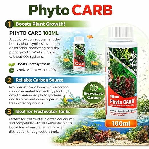 Petzlifeworld Aquatic Remedies 2 PCs Phytocarb (100ml x 2 = 200ml) | Liquid Carbon + Algae Control | CO2 Plus – Algae Minus | Planted Aquarium Fish Tank Supplement