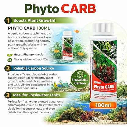 Petzlifeworld Aquatic Remedies 2 PCs Phytocarb (100ml x 2 = 200ml) | Liquid Carbon + Algae Control | CO2 Plus – Algae Minus | Planted Aquarium Fish Tank Supplement