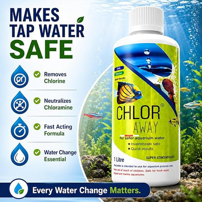 Petzlifeworld Aquatic Remedies 1L Chlor Away Aquarium Water Conditioner | Removes Chlorine & Chloramine from Tap Water