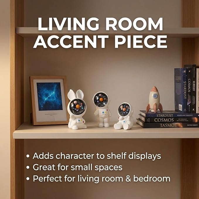 Petzlifeworld 3-Piece Mini Resin Astronaut & Space Bunny Figurine Set | Outer Space Action Figures for Home & Office Desk Decor | Best Astronomy Lover Gifts | Miniature Poly Resin Desk Ornaments