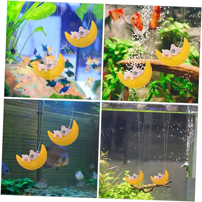 PetzLifeworld 2 Pcs Floating Yellow Half Moon Sleeping Pet Aquarium Toys Mini Fish Tank Attractive Cute Decoration, Miniature Resin Decors (Rabbit)