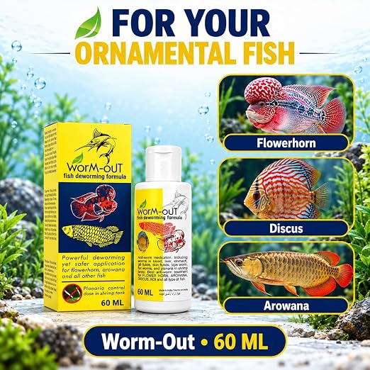 Aquatic Remedies Worm-Out Fish Deworming Formula, 60ML for Flower Horn, Discus, Arowana and All Other Fish