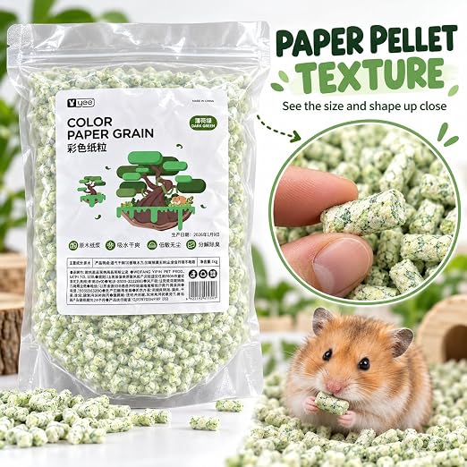 Petzlfiewrold YEE Color Paper Grain Hamster Bedding 1kg (Dark Green and Purple ) | Soft & Absorbent Paper Pellets | Low-Dust & Deodorizing Cage Bedding for Hamsters & Small Pets