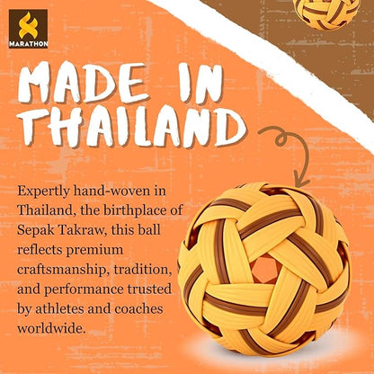 petzlifeworld  Marathon MT-201 Competition General Sepak Takraw Ball for Men | Lightweight Rattan-Style Plastic Ball | Durable & Safe for Indoor/Outdoor Play | Made in Thailand