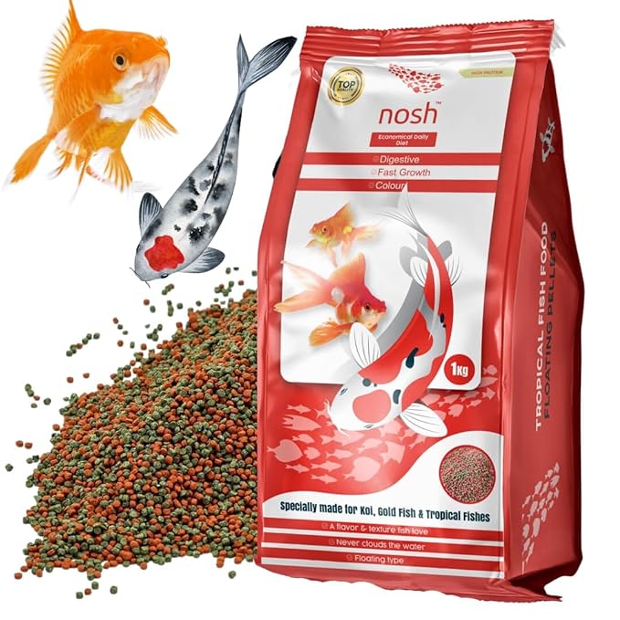 PetzLifeworld Nosh 1Kg Economical Daily Diet Aquarium Fish Food, Specially Made for Koi, Gold Fish and Tropical Fish Food | Floating Pellets | Wont Cloud The Water
