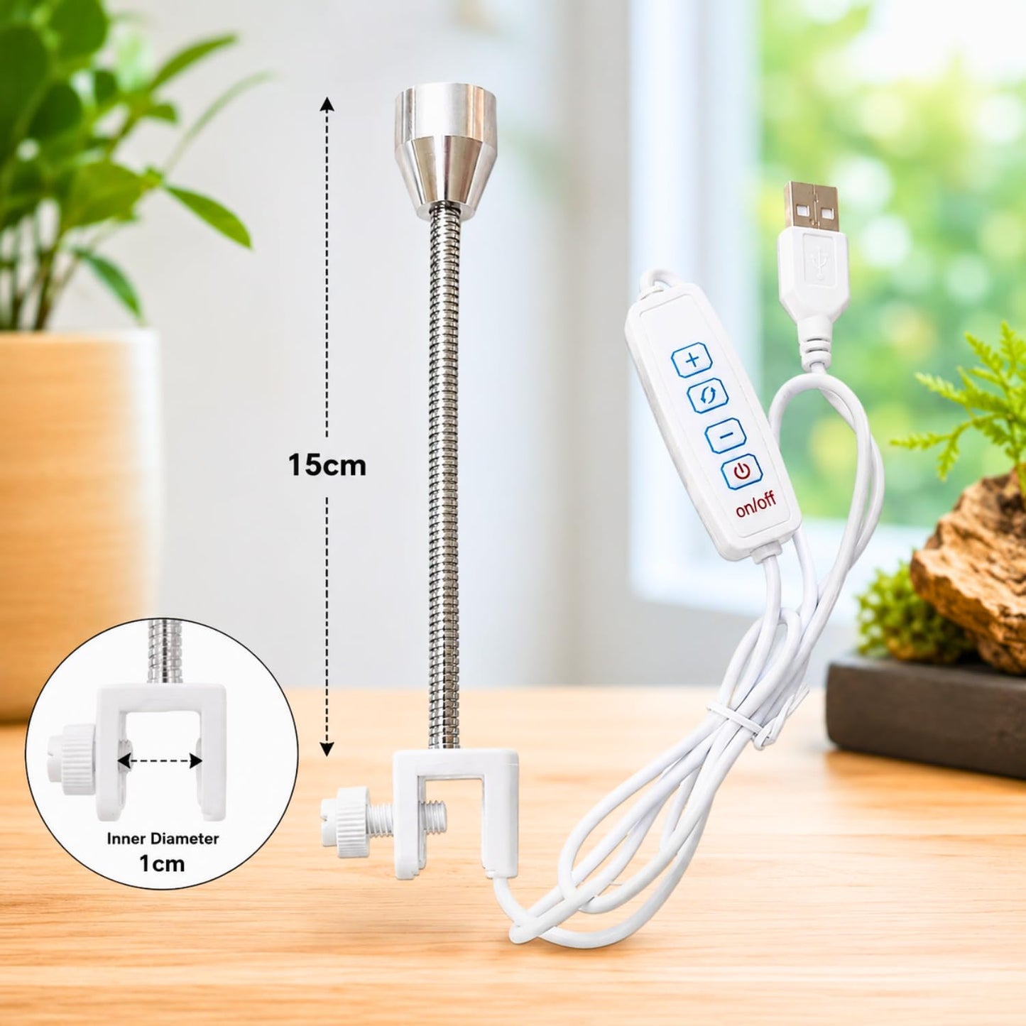 petzlifeworld LY 007 Mini Aquarium LED Spotlight (1 Pc) | 3W Flexible Gooseneck Lamp with Controller | Adjustable Brightness & 3 Light Modes | USB Powered for Fish Tank, Terrarium & Indoor Plants
