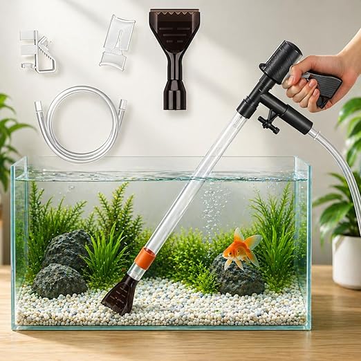 Petzlifeworld 3 In 1 Aquarium Gravel Cleaner Water Changer With Glass Algae Scrapper Suitable For Aquarium Height 92Cm(Gun Type Ql-09G)