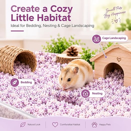 Petzlfiewrold YEE Color Paper Grain Hamster Bedding 1kg (Dark Green and Purple ) | Soft & Absorbent Paper Pellets | Low-Dust & Deodorizing Cage Bedding for Hamsters & Small Pets