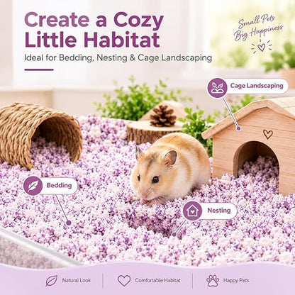 Petzlfiewrold YEE Color Paper Grain Hamster Bedding 1kg (Dark Green and Purple ) | Soft & Absorbent Paper Pellets | Low-Dust & Deodorizing Cage Bedding for Hamsters & Small Pets