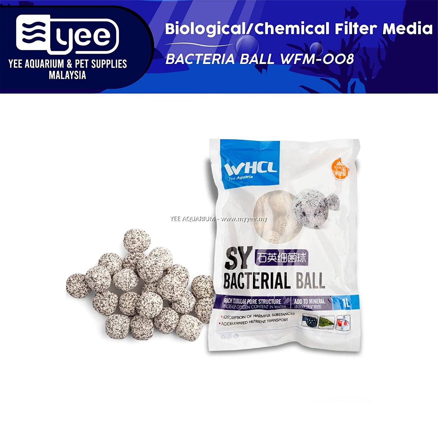 YEE Bio Quartz Bacterial Sphere Ball Aquarium Filter Media, 1L with Net Bag