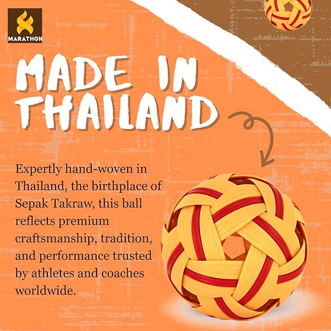 petzlifeworld Marathon MT-201J Competition General Sepak Takraw Ball for Women | Lightweight Rattan-Style Plastic Ball | Durable & Safe for Indoor/Outdoor Play | Made in Thailand