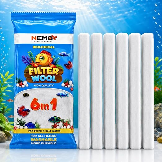 petzlifeworld NEMO 6-in-1 Biochemical Filter Cotton White Sponge | Premium Aquarium Filter Wool Media | Washable Filter Pad for Top, Sump, Internal & Canister Filters | Freshwater & Saltwater Tanks