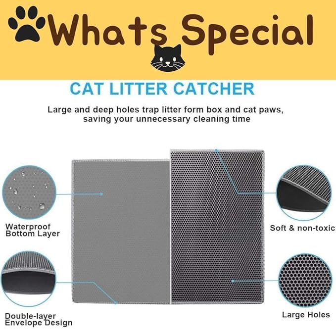 Petzlifeworld Cat Litter Mat For Litter Box | Anti Slip Honey Comb Double Layer Design | Water Proof | Washable | Easy to Clean | Soft On Paws
