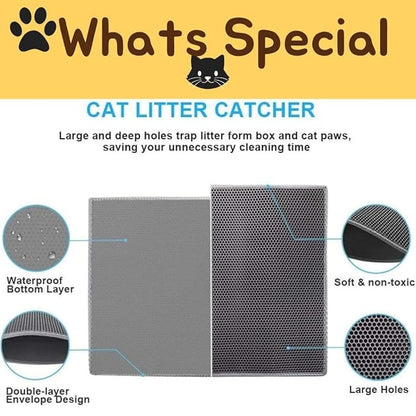 Petzlifeworld Cat Litter Mat For Litter Box | Anti Slip Honey Comb Double Layer Design | Water Proof | Washable | Easy to Clean | Soft On Paws