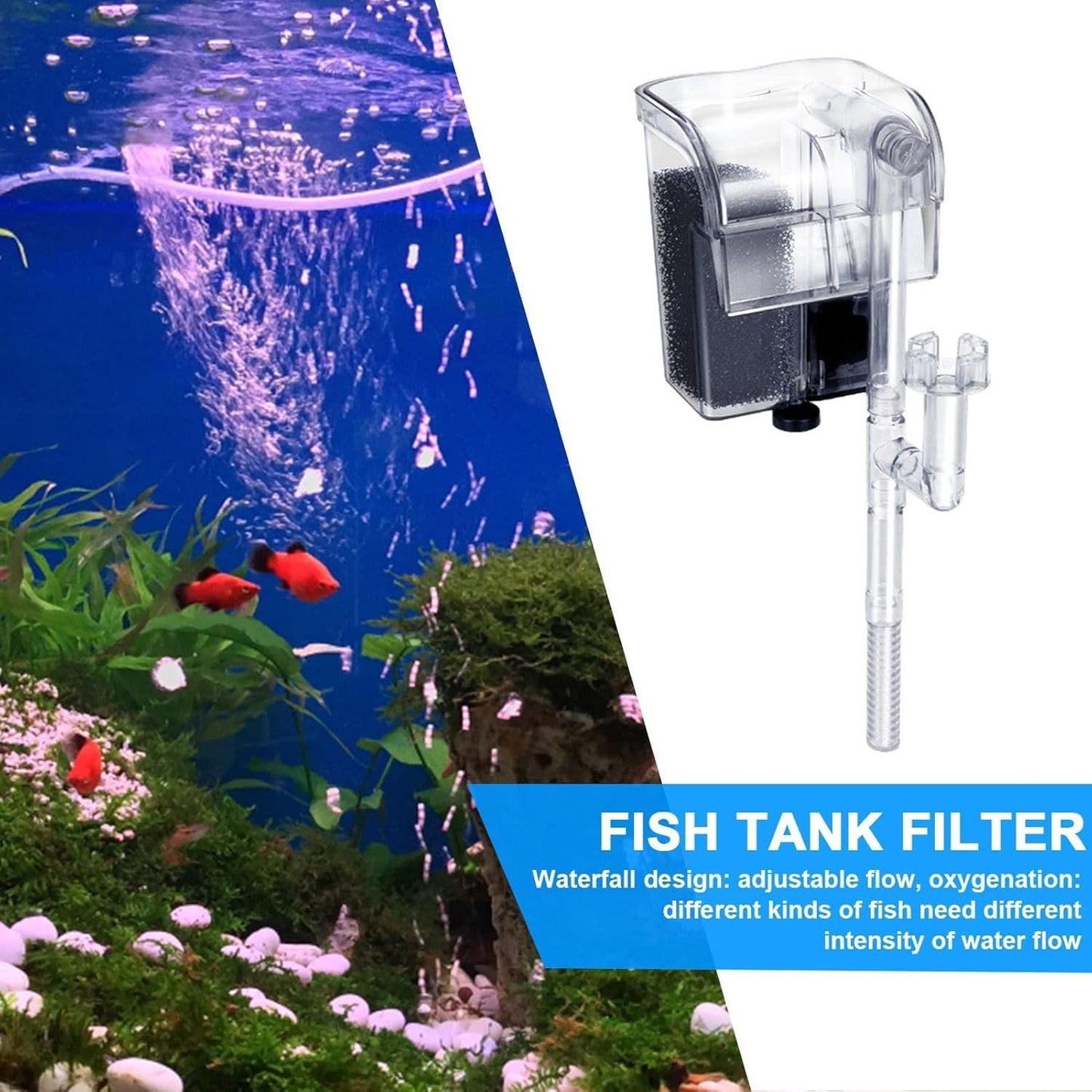 Petzlifeworld CM-160 | 3W | 280L/Hr | Fit for Upto 2 Feet Tank Transparent Hang On Filter without Surface Skimmer