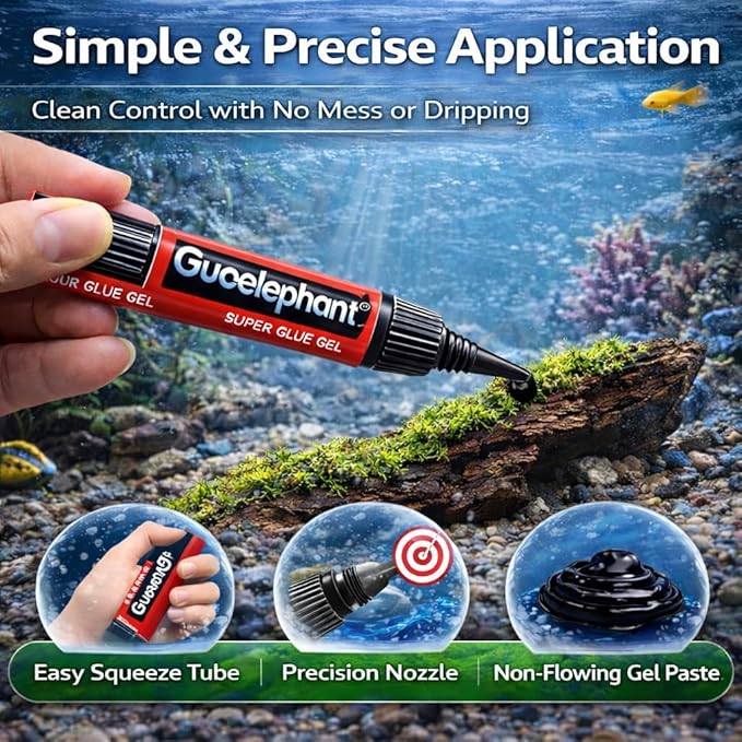 petzlifeworld Aquarium (Guoelephant) Glue Quick-Dry Gel – Fish Safe Adhesive for Aquascaping Plants, Moss, Coral & Driftwood