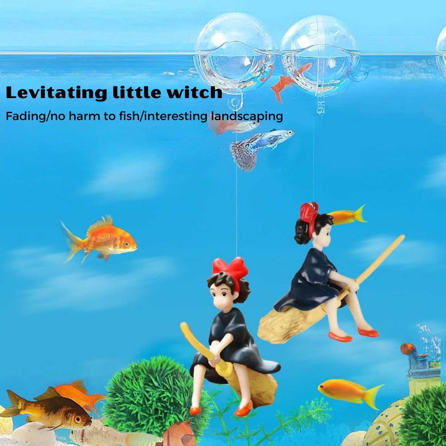 Petzlifeworld (Pack of 2) Floating Little Witch & Diver (Random Color) Aquarium Decorations