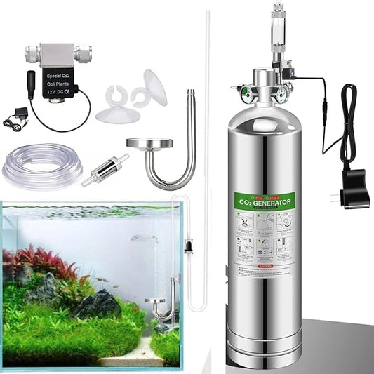 Petzlifeworld Stainless Steel 2L DIY CO2 Generator System Kit for Planted Aquarium | Pressure Gauge & Control Valve | Metal Bubble Counter, CO2 Tube & Diffuser | Complete Aquarium CO2 Kit