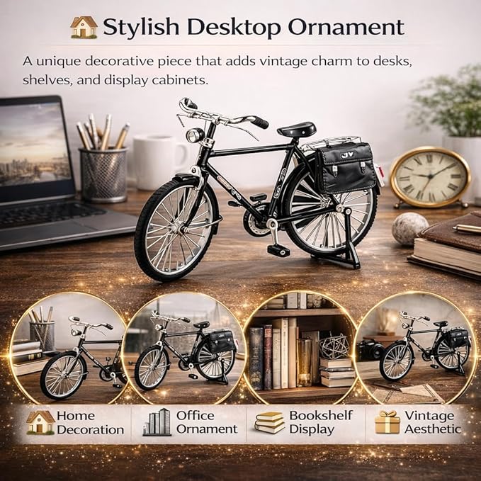 Petzlifeworld Mini Retro Alloy Bicycle Model – Classic Black DIY Bicycle Figurine, Vintage Style Desktop Ornament, Alloy Metal Bicycle Model Kit with Assembly Parts