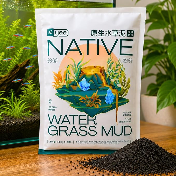 YEE 3L Native Water Grass Aquarium Soil for Planted Aquarium | Nutrient Rich Aqua Soil Substrate for Fish Tanks | pH Buffering 6.0–7.0 | Low Dust Long-Lasting Granules