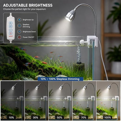 petzlifeworld LY 007 Mini Aquarium LED Spotlight (1 Pc) | 3W Flexible Gooseneck Lamp with Controller | Adjustable Brightness & 3 Light Modes | USB Powered for Fish Tank, Terrarium & Indoor Plants