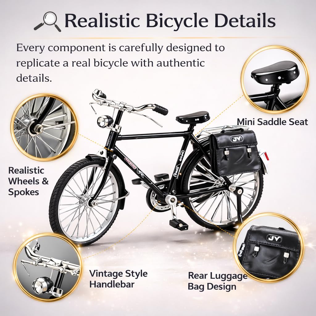 Petzlifeworld Mini Retro Alloy Bicycle Model – Classic Black DIY Bicycle Figurine, Vintage Style Desktop Ornament, Alloy Metal Bicycle Model Kit with Assembly Parts