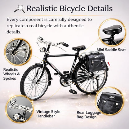 Petzlifeworld Mini Retro Alloy Bicycle Model – Classic Black DIY Bicycle Figurine, Vintage Style Desktop Ornament, Alloy Metal Bicycle Model Kit with Assembly Parts