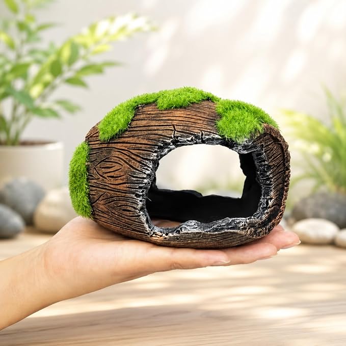 Petzlifewrold Aquarium Barrel Hideout Cave with Artificial Moss – Resin Fish Tank Shelter