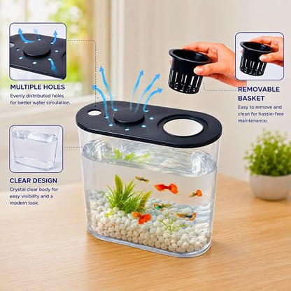 petzlifeworld PS-30L Fish Tank with Plant Growing Basket & 7-Color LED Light | 10L Desktop Aquarium (30 x 13 x 28 cm) | Crystal Clear Aquatic Tank for Guppy, Betta & Small Fish | Modern Home