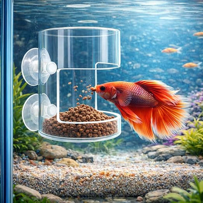 petzlifeworld Aquarium Round Feed Chamber with Suction Cup | Transparent Round Feeding Cup | Prevents Food Waste & Keeps Water Clean | Ideal for Betta, Guppy & Community Tanks