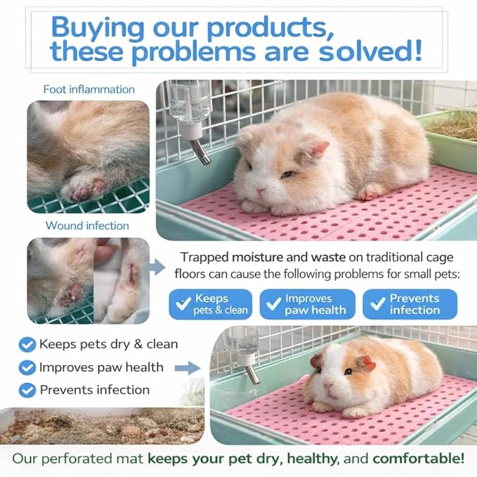Petzlifeworld (34 * 25 Cm) Pet Cage Mat for Rabbit, Guinea Pig, Hamster Waterproof Plastic Feet Pads | Non-Slip Resting Floor Mats For Cats, Dogs, Bunny | Water Proof | Easy To Clean Cage Pads, Pink