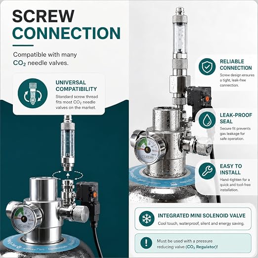 Petzlifeworld 2L Stainless Steel DIY CO₂ Generator Kit for Planted Aquariums | Citric Acid 200g + Baking Soda 200g | Solenoid Valve, Pressure Gauge, Metal Bubble Counter, CO₂ Tube & Flat Diffuser