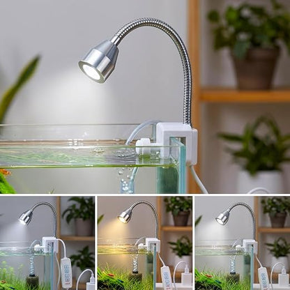 petzlifeworld LY 007 Mini Aquarium LED Spotlight (1 Pc) | 3W Flexible Gooseneck Lamp with Controller | Adjustable Brightness & 3 Light Modes | USB Powered for Fish Tank, Terrarium & Indoor Plants