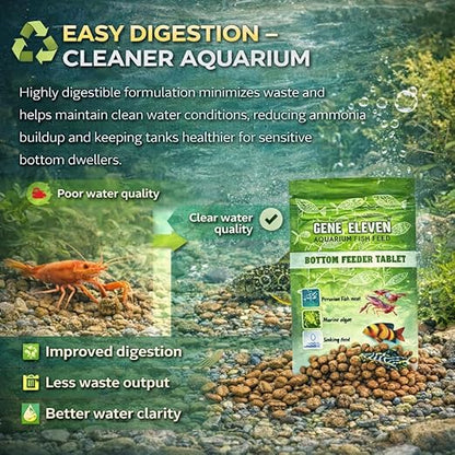 Aquatic Remedies 30G  Gene Eleven Bottom Feeder Tablet Fish Food | Sinking Tablet Feed for Plecos, Shrimps, Crayfish, Lobsters & Crabs | All Life Stages Aquarium Feed
