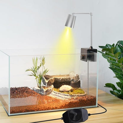 Petzlifeworld Stainless Steel Reptile Heat Lamp Turtle Lights with Dimmer Switch, UVA UVB Bulbs (50W) Aquarium Basking Lamp Adjustable Holder and Intensity Suitable for Birds During Winter & Reptiles