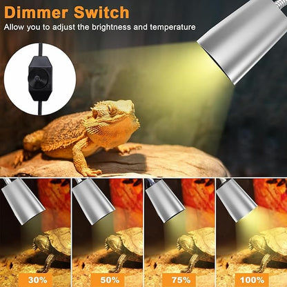 Petzlifeworld Stainless Steel Reptile Heat Lamp Turtle Lights with Dimmer Switch, UVA UVB Bulbs (50W) Aquarium Basking Lamp Adjustable Holder and Intensity Suitable for Birds During Winter & Reptiles