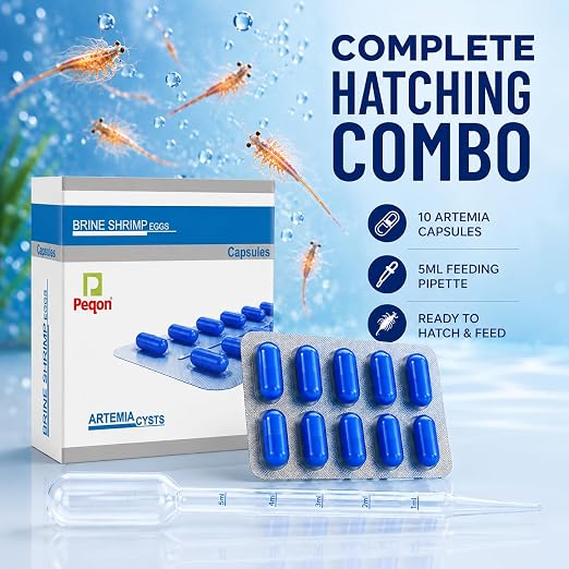 petzlifeworld 2-in-1 Peqon Artemia Cysts (1 Strip) 10 Capsules with 5ML Pipette Dropper | 90% Hatching Rate | Live Fish Food for Fry, Guppy, Betta, Angelfish, Discus, Tetras, Cichlids