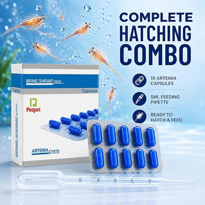 petzlifeworld 2-in-1 Peqon Artemia Cysts (1 Strip) 10 Capsules with 5ML Pipette Dropper | 90% Hatching Rate | Live Fish Food for Fry, Guppy, Betta, Angelfish, Discus, Tetras, Cichlids