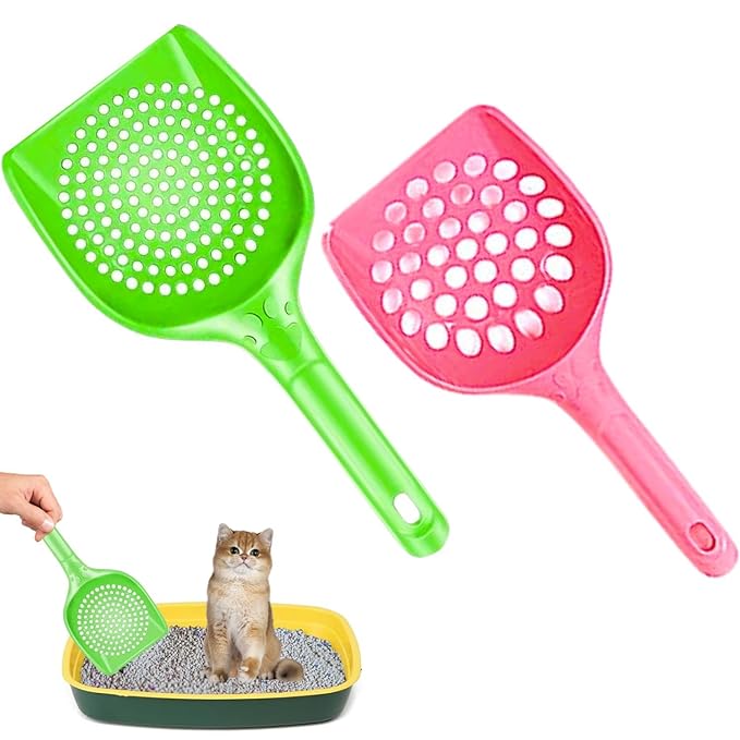 Petzlifeworld Pack of 2 Cat Litter Scoop (Small Hole + Big Hole) | Made of Plastic Material | Durable and Lightweight | Random Colour