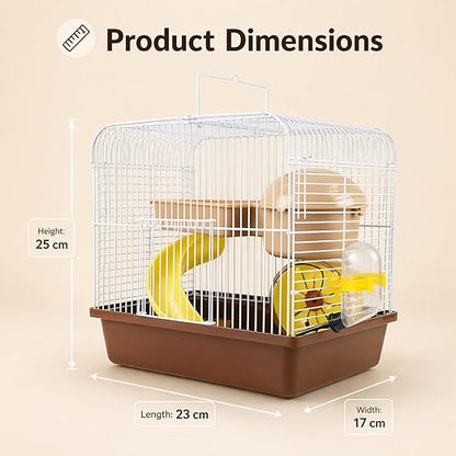 petzlifeworld BES-23 Hamster Cage with Tunnel Slide, Running Wheel & Hideout | Portable Small Pet Cage with Water Bottle for Hamsters & Mice (Random Color)