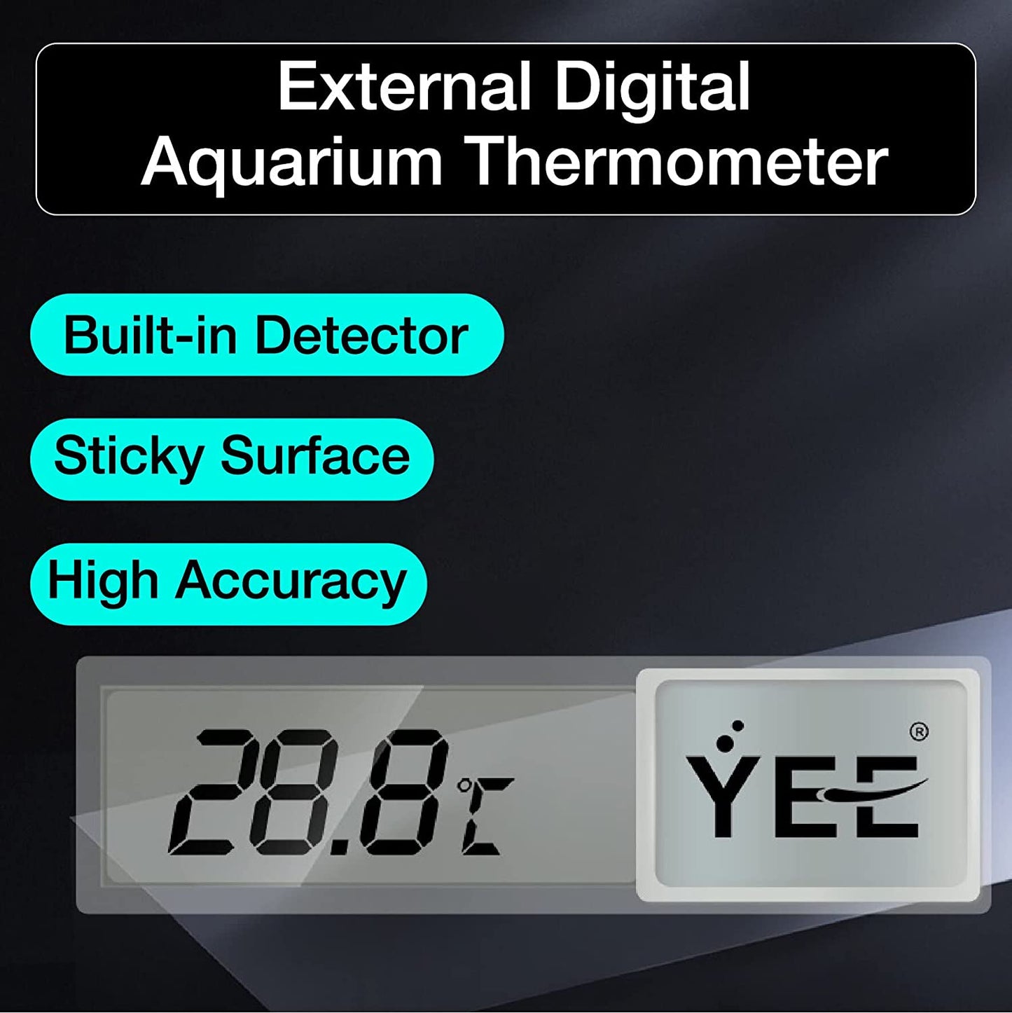 YEE Ultra Thin Rimmless Digital LED External Stick On Aquarium Fish Tank and Reptile Tank Thermometer | Slim | Compact | Accurate
