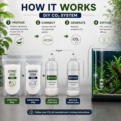 petzlifeworld  DIY Aquarium CO2 Essential Kit – Citric Acid 200g + Baking Soda 200g | CO2 Generator Ingredients for Planted Aquarium & Aquascaping | 400g Combo Pack