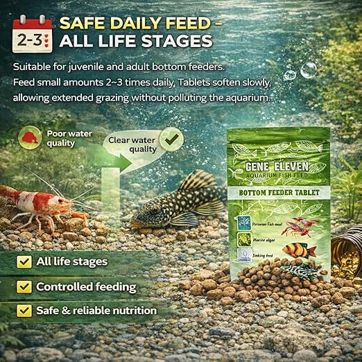 Aquatic Remedies 30G  Gene Eleven Bottom Feeder Tablet Fish Food | Sinking Tablet Feed for Plecos, Shrimps, Crayfish, Lobsters & Crabs | All Life Stages Aquarium Feed